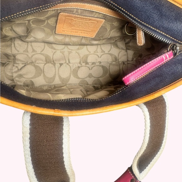 Vintage Coach Hamptons Blue Denim Mini Tote Pink Leather Handles Trim - Picture 7 of 9